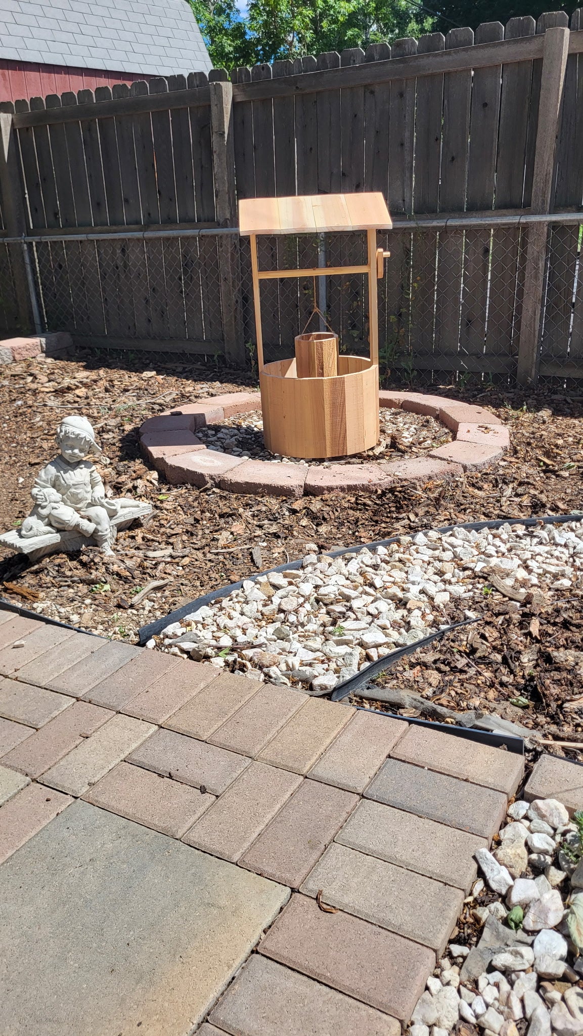 Cedar Working Wishing Well Planter, Rustic Wooden Garden Décor, Farmhouse Outdoor Flower Pot and Yard Ornament