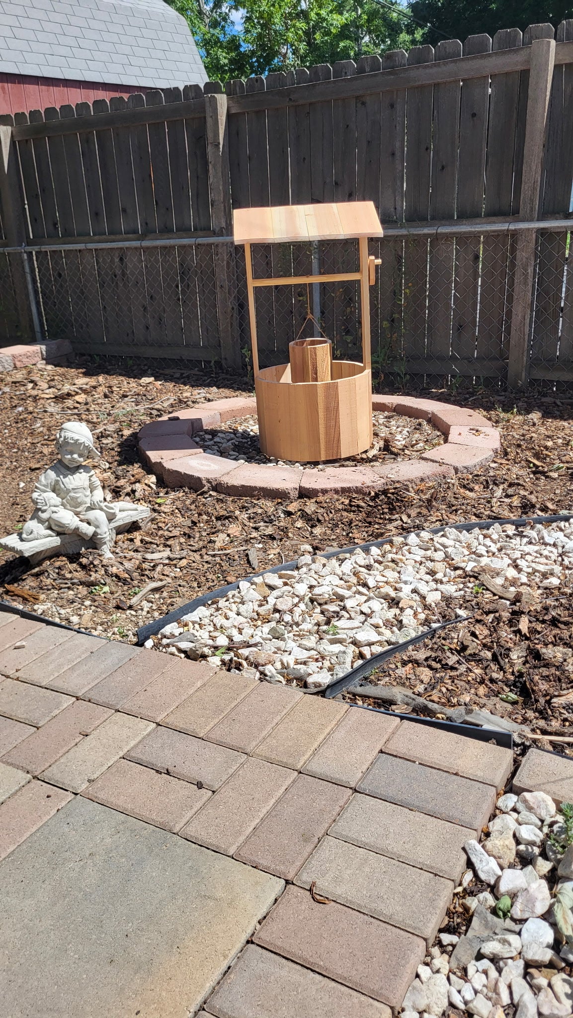 Cedar Working Wishing Well Planter, Rustic Wooden Garden Décor, Farmhouse Outdoor Flower Pot and Yard Ornament