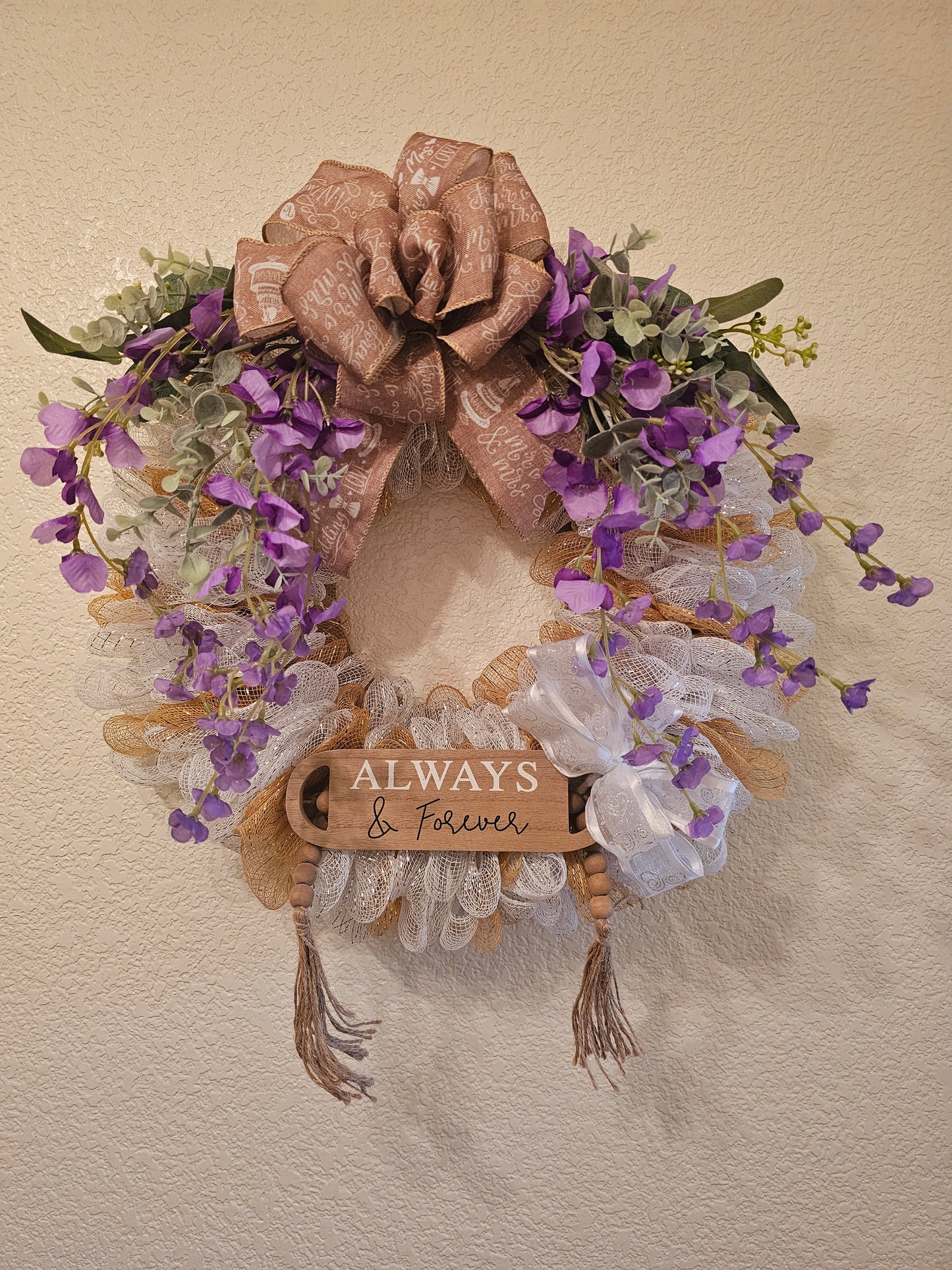 Custom Bridal Wreath, Always & Forever Wedding Wreath, Personalized Rustic Wedding Décor, Engagement or Anniversary Gift
