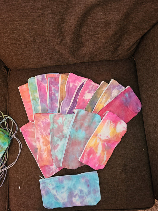 Assorted Tie-Dye Zipper Pouches – Handmade Canvas Bags for Makeup, Pens, Travel, or Gifts