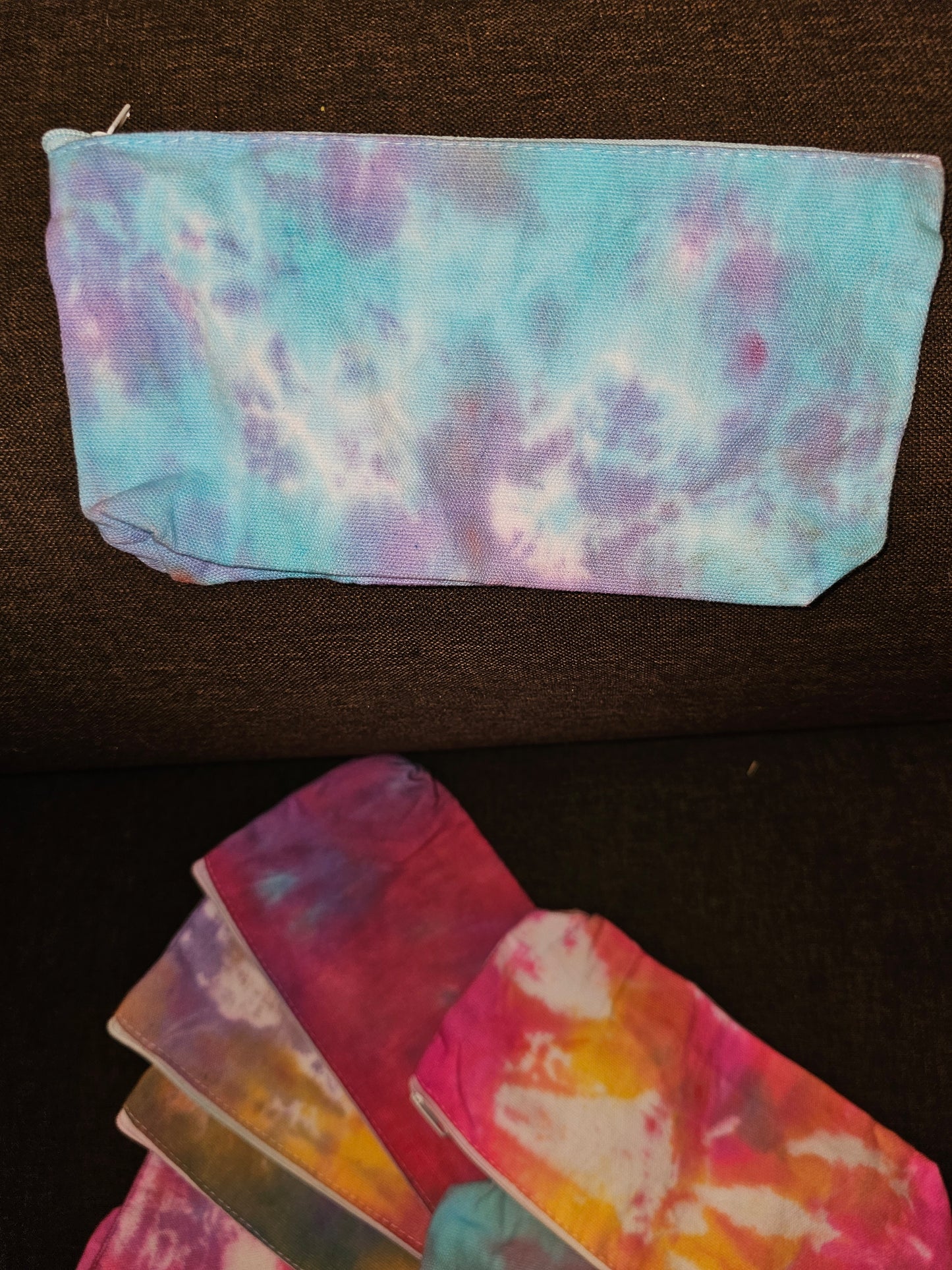 Assorted Tie-Dye Zipper Pouches โ Handmade Canvas Bags for Makeup, Pens, Travel, or Gifts