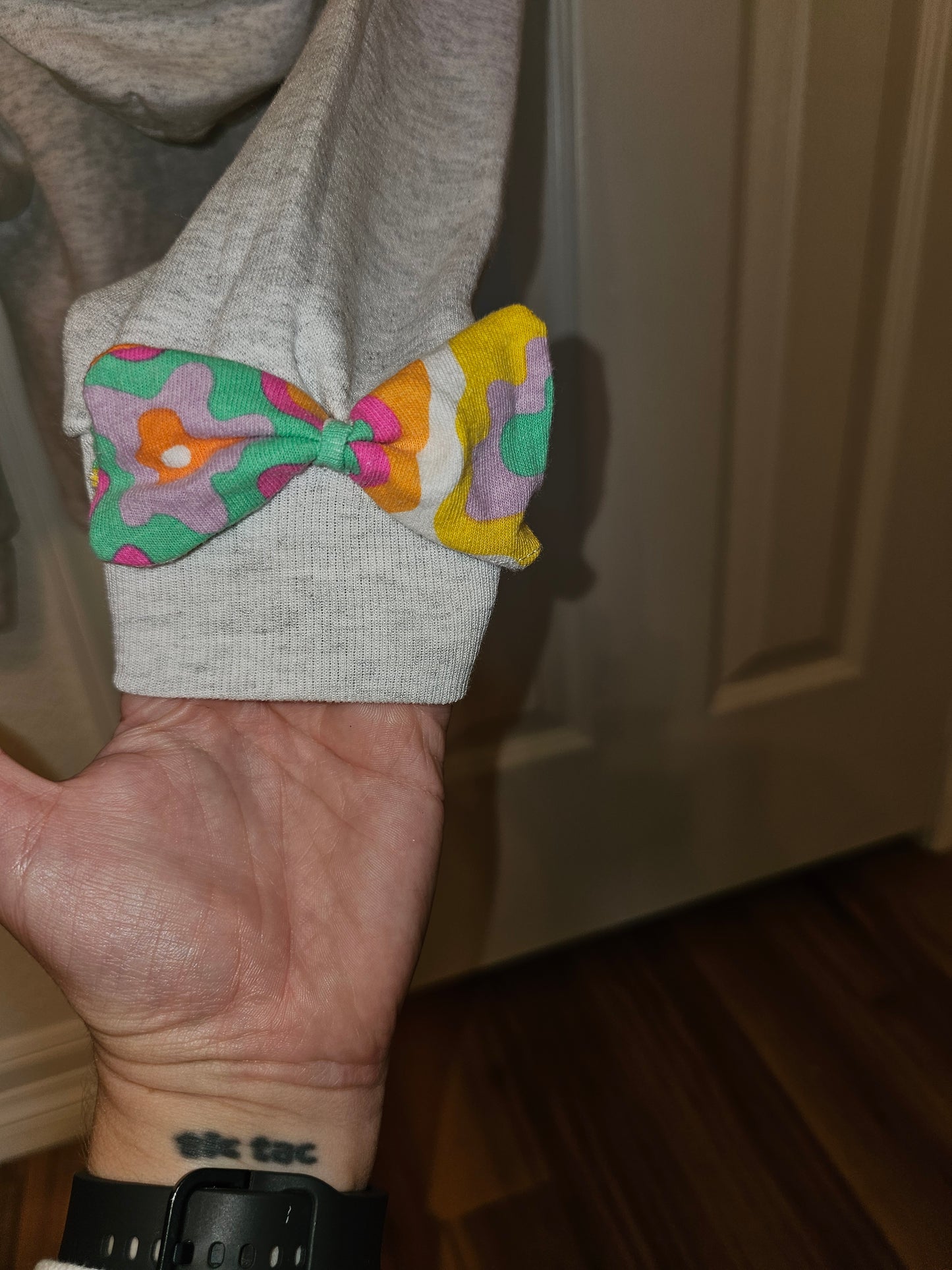 Youth Small Gray Hoodie with Colorful Bows, Handmade Kids Sweatshirt, Bright and Playful Gift, Cozy Everyday Wear