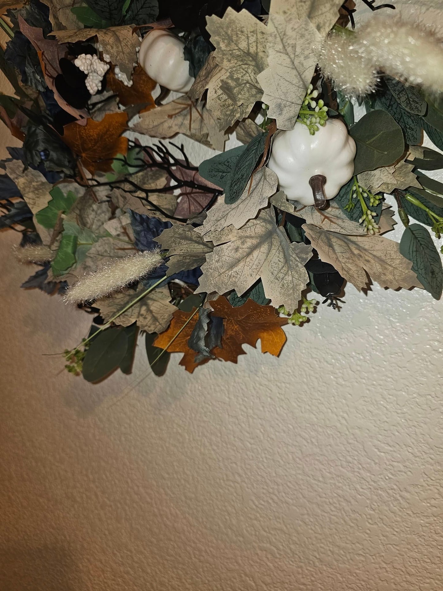 Rustic Fall Wreath with White Pumpkins | Farmhouse Front Door Décor | Autumn Greenery & Neutral Seasonal Wreath