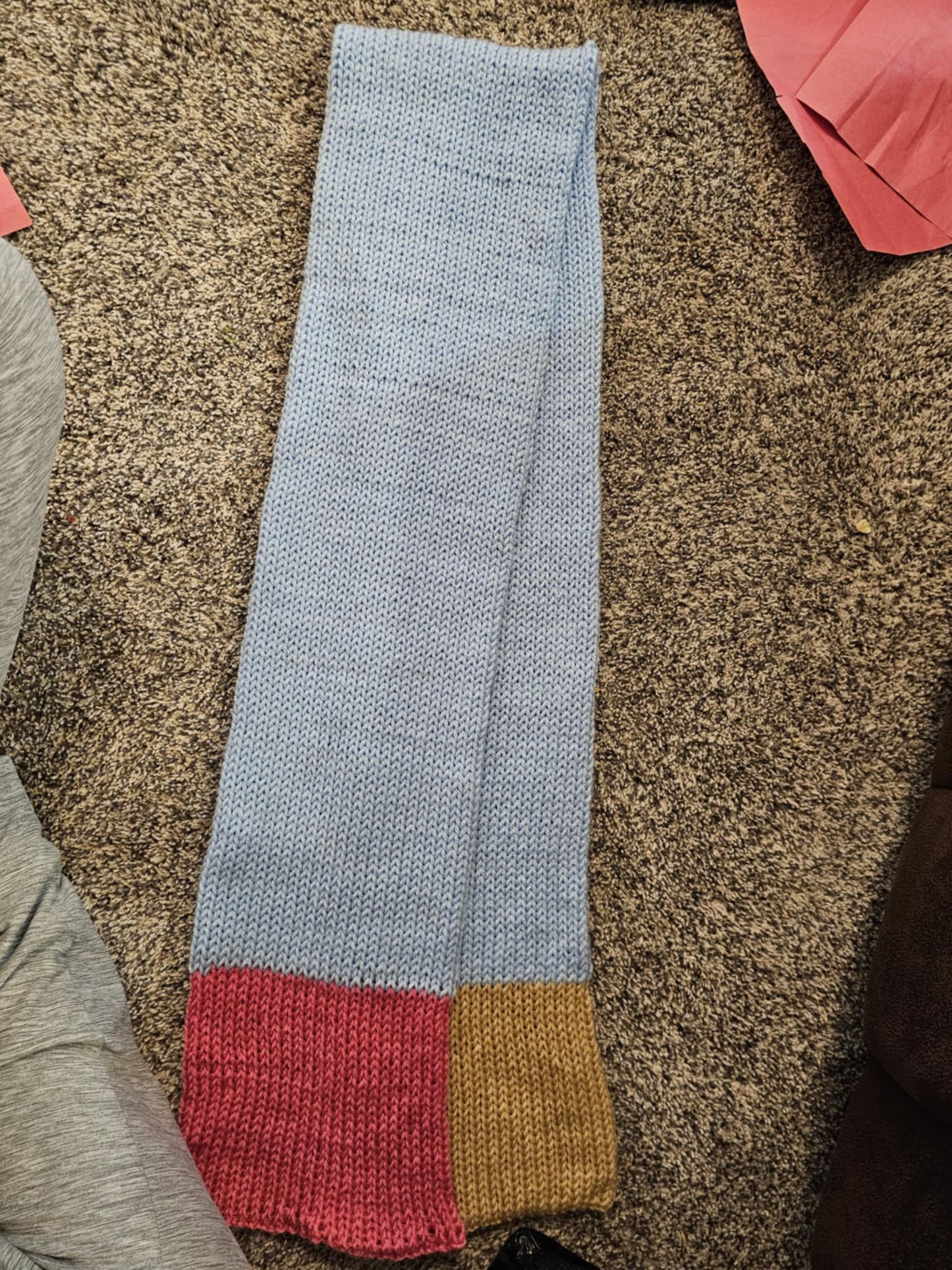 Color Block Knitted Scarf โ Handmade Wool Blend Winter Accessory