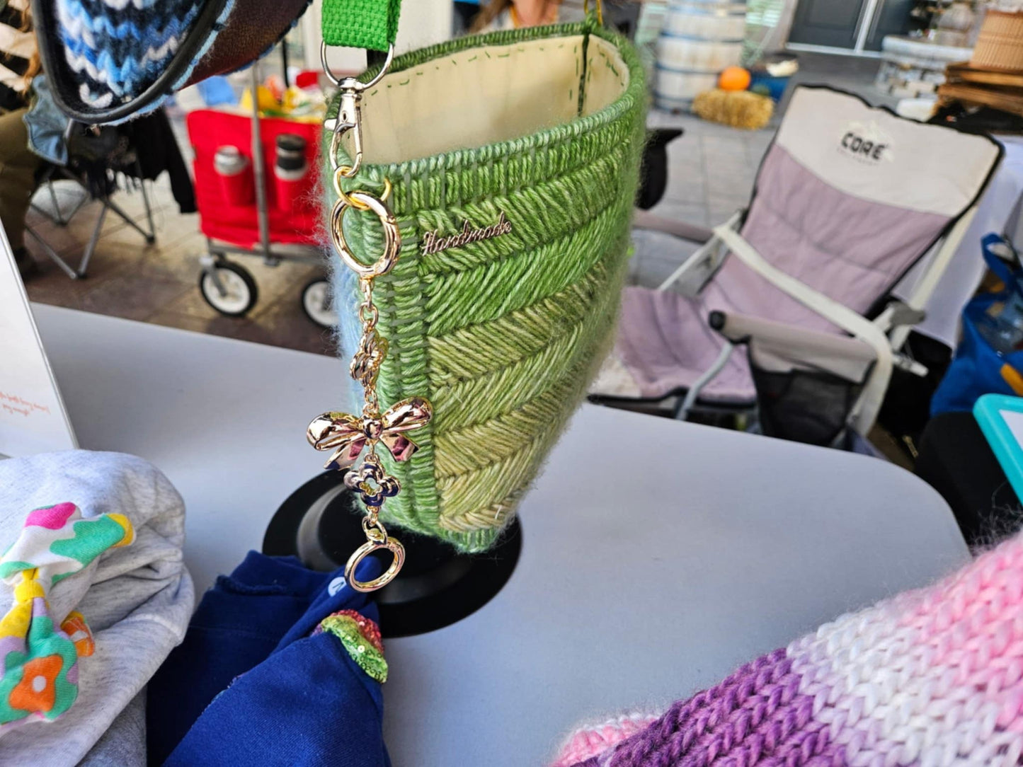 7β Chenille Mesh Woven Purse β Canvas Lined, Open-Top Handmade Bag by Look or Wear Bows