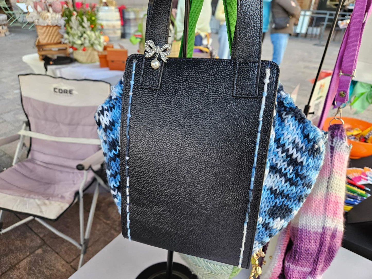 Knitted Wool & Faux Leather Tote ā Lined, Structured, Handmade