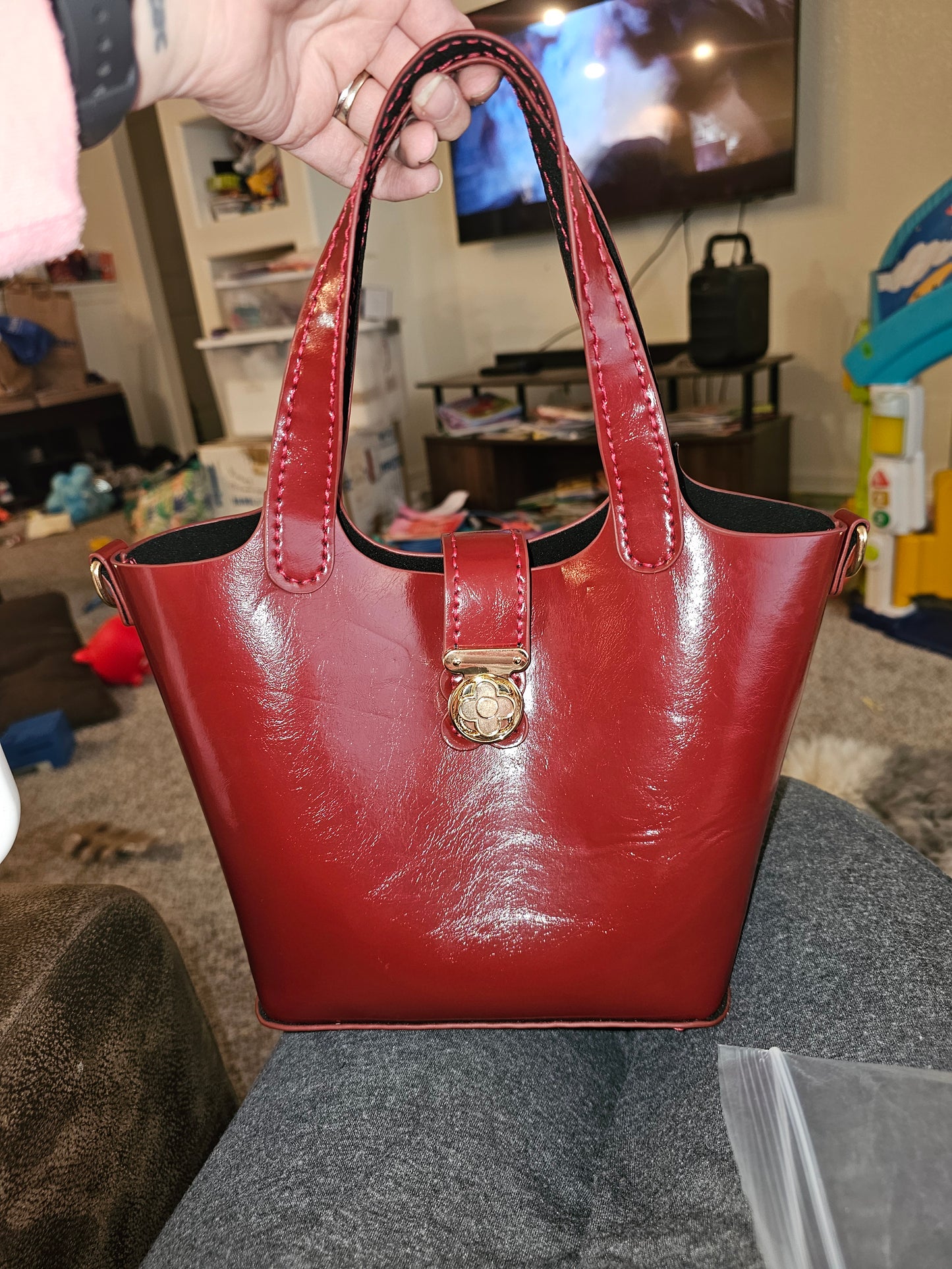 Glossy Red Tote Handbag