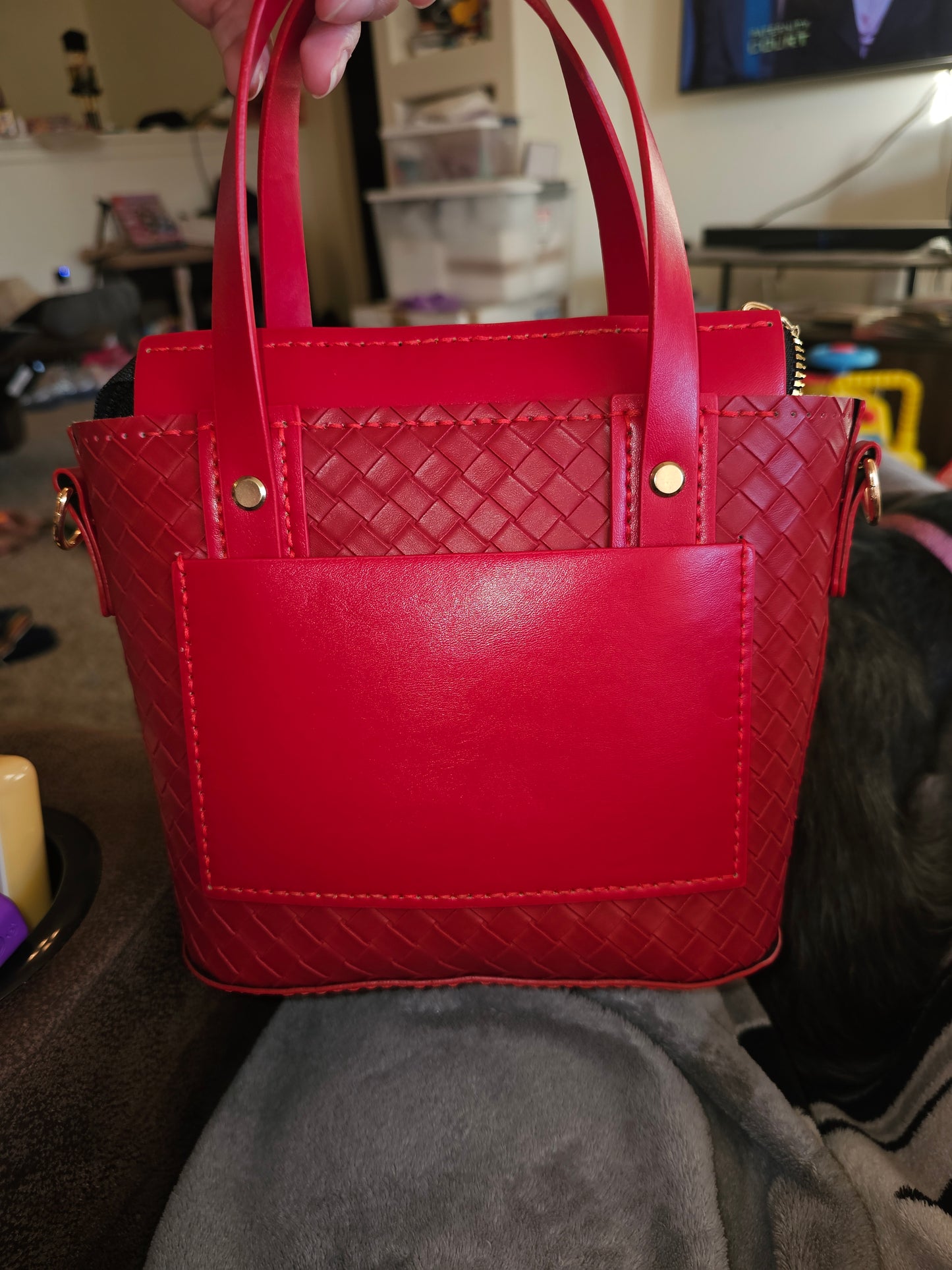 Red Woven Handbag with Scarf