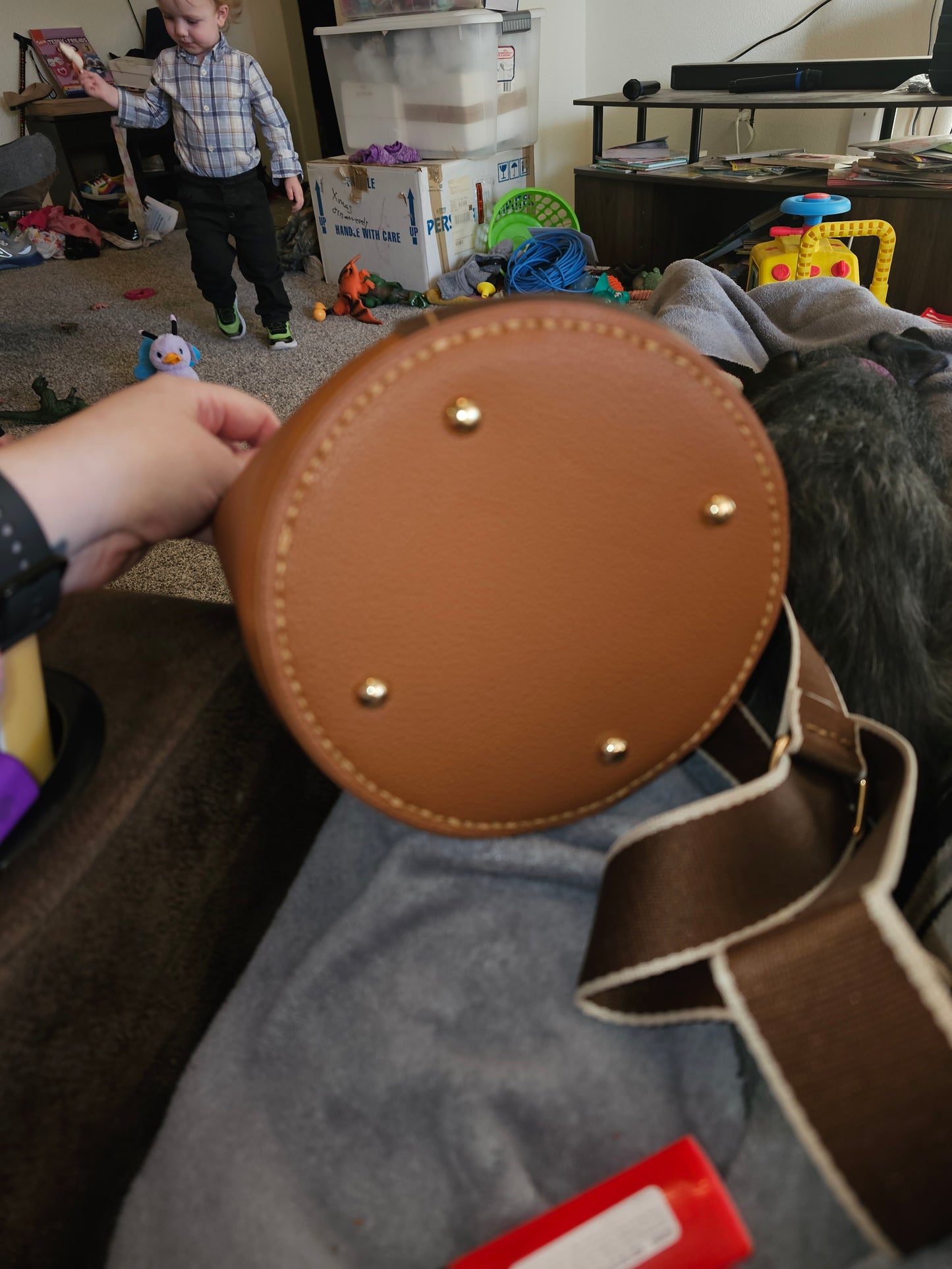 Brown Two-Tone Bucket Handbag
