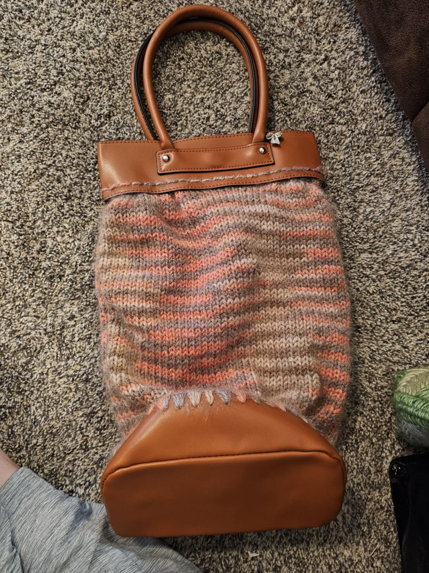 Hand-Knitted Wool Tote – Canvas Lined & Faux Leather Base
