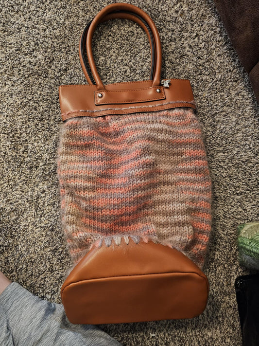 Hand-Knitted Wool Tote – Canvas Lined & Faux Leather Base