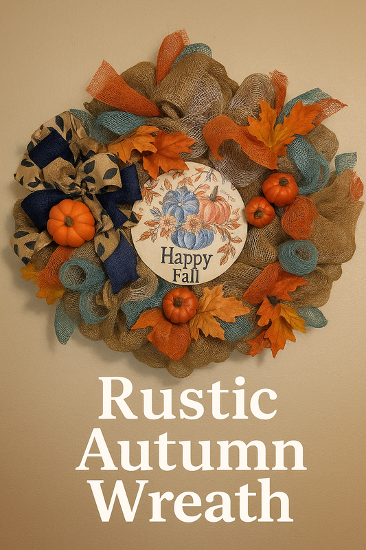Happy Fall Wreath with Pumpkins | Burlap & Deco Mesh Autumn Door Hanger | Rustic Farmhouse Thanksgiving Front Door Décor