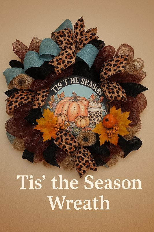 Fall Leopard Print Pumpkin Wreath | Autumn Deco Mesh Door Hanger with Bows & Seasonal Décor | Rustic Thanksgiving Wreath