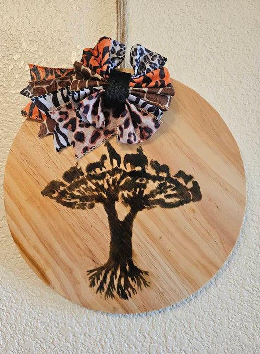 Rustic Wood-Burned Welcome Door Hanger with Bow Handmade Front Door Sign Farmhouse Entry Decor