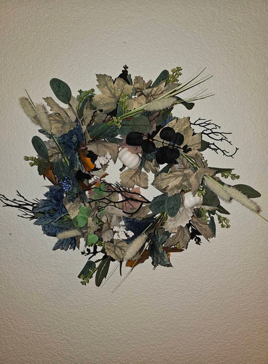 Rustic Fall Wreath with White Pumpkins | Farmhouse Front Door Décor | Autumn Greenery & Neutral Seasonal Wreath