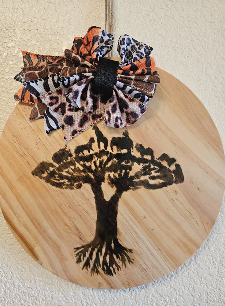 Rustic Wood-Burned Welcome Door Hanger with Bow Handmade Front Door Sign Farmhouse Entry Decor