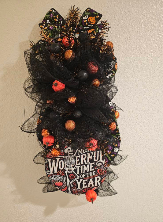 Rustic Swag Wreath with Bow | Farmhouse Front Door Décor | Handmade Seasonal Wall Hanging