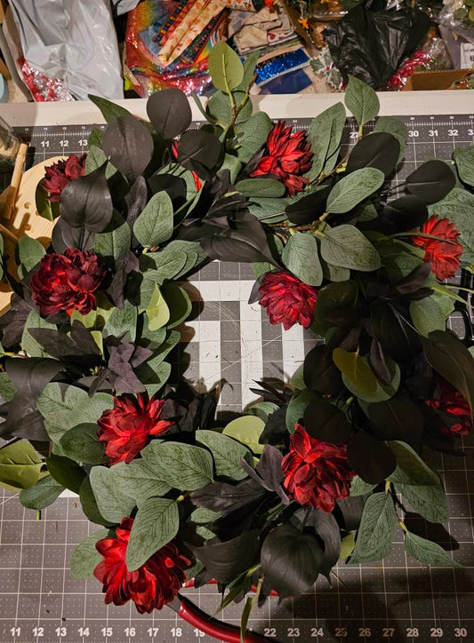 Gothic Red & Black Wreath Elegant Dark Floral Front Door Décor Farmhouse Gothic or Year-Round Accent