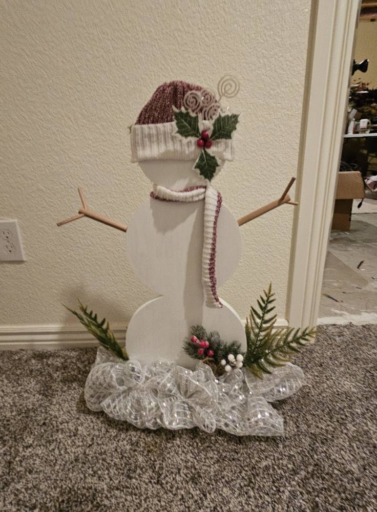 Handcrafted Wooden Snowman 25” Rustic Farmhouse Christmas Décor Holiday Porch or Indoor Decoration
