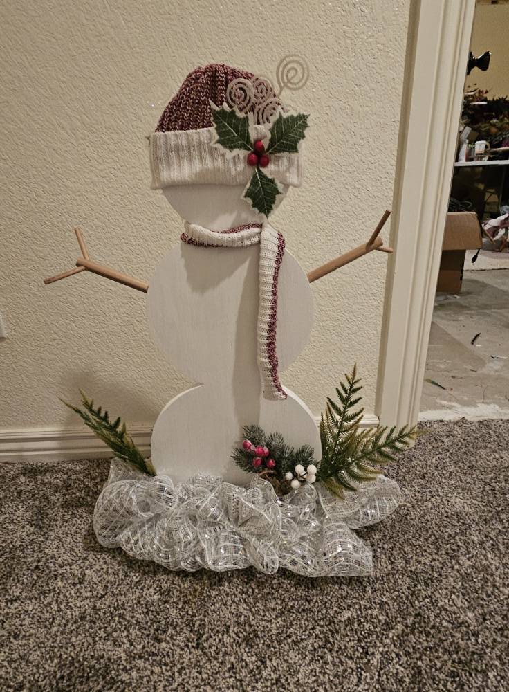 Handcrafted Wooden Snowman 25” Rustic Farmhouse Christmas Décor Holiday Porch or Indoor Decoration