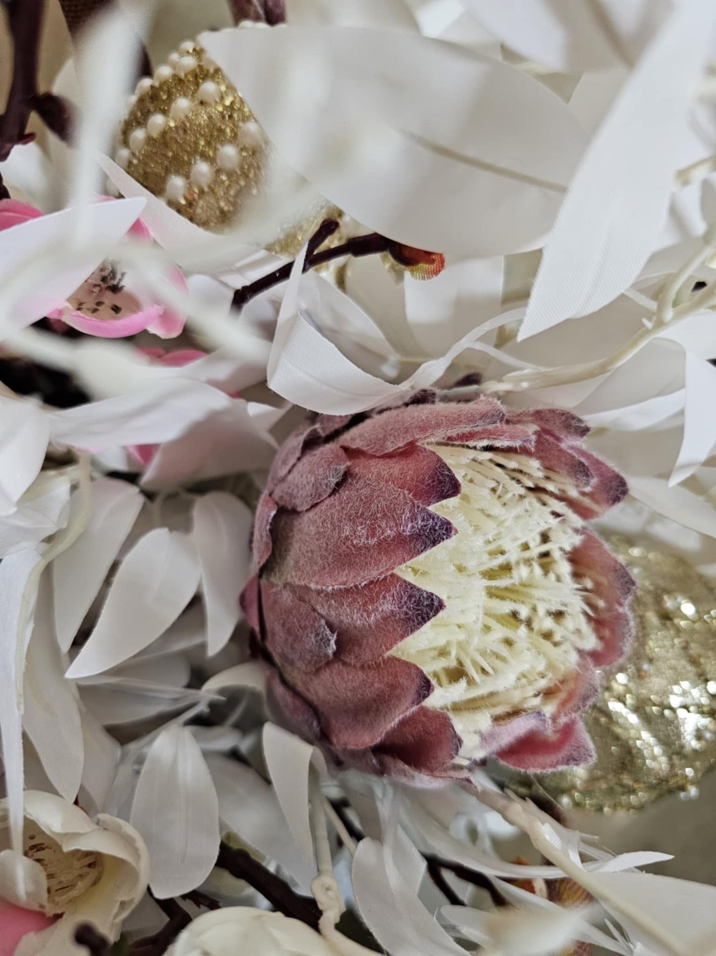 Handmade Winter Centerpiece – Holiday Basket Arrangement with Frosted Pine, Berries & Bow
