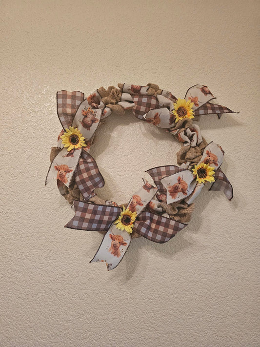 Country Burlap Cow Wreath