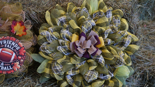 Handmade Farmhouse Wreath – Sunflower Style with Plaid Mesh & Rustic Fall Colors