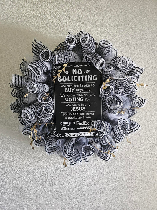 Black and White No Soliciting Wreath