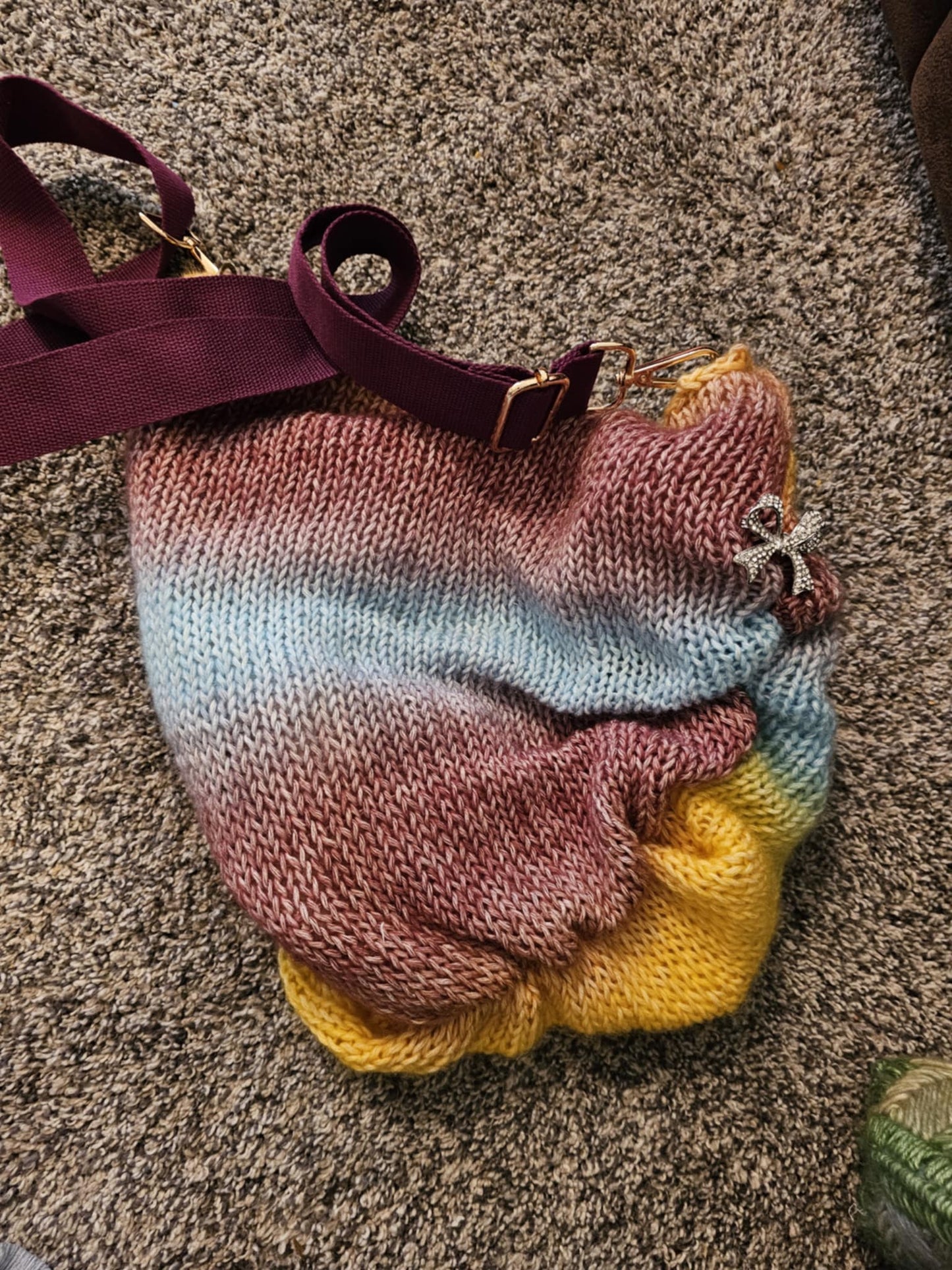 Hand-Knitted Pastel Purse with Rhinestone Bow – Handmade Bag by Look or Wear Bows