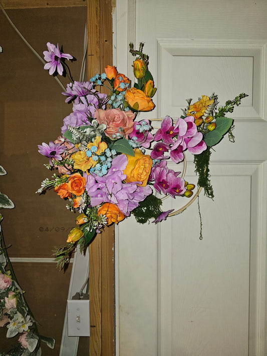 Bright Orchid Floral Hoop Arrangement