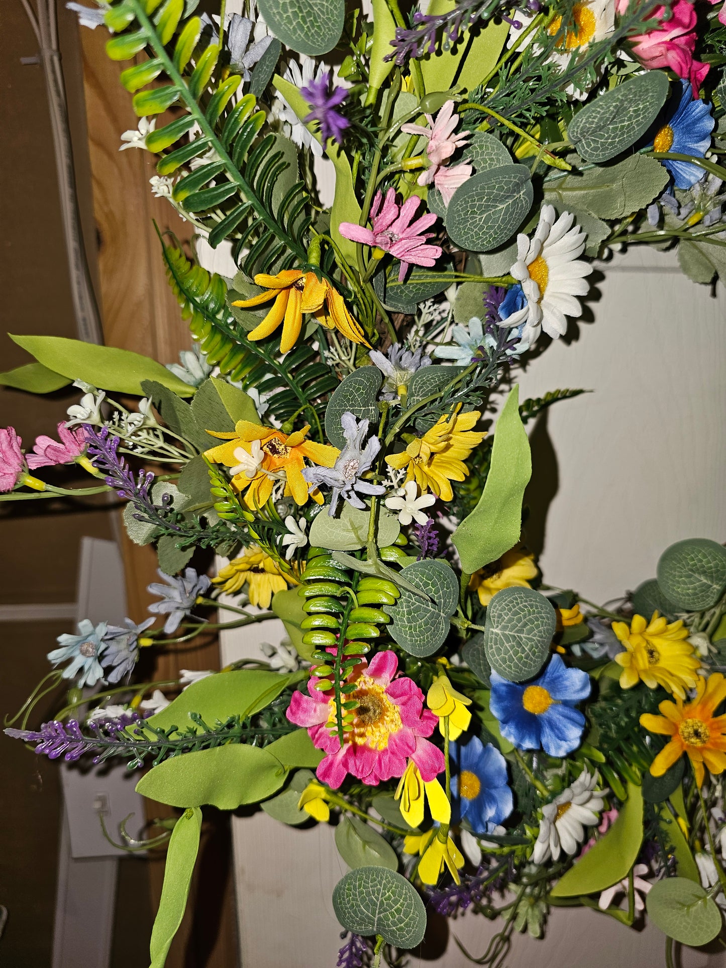 Wildflower Spring Wreath – Daisy & Greenery Front Door Decor – Handmade Garden Wreath