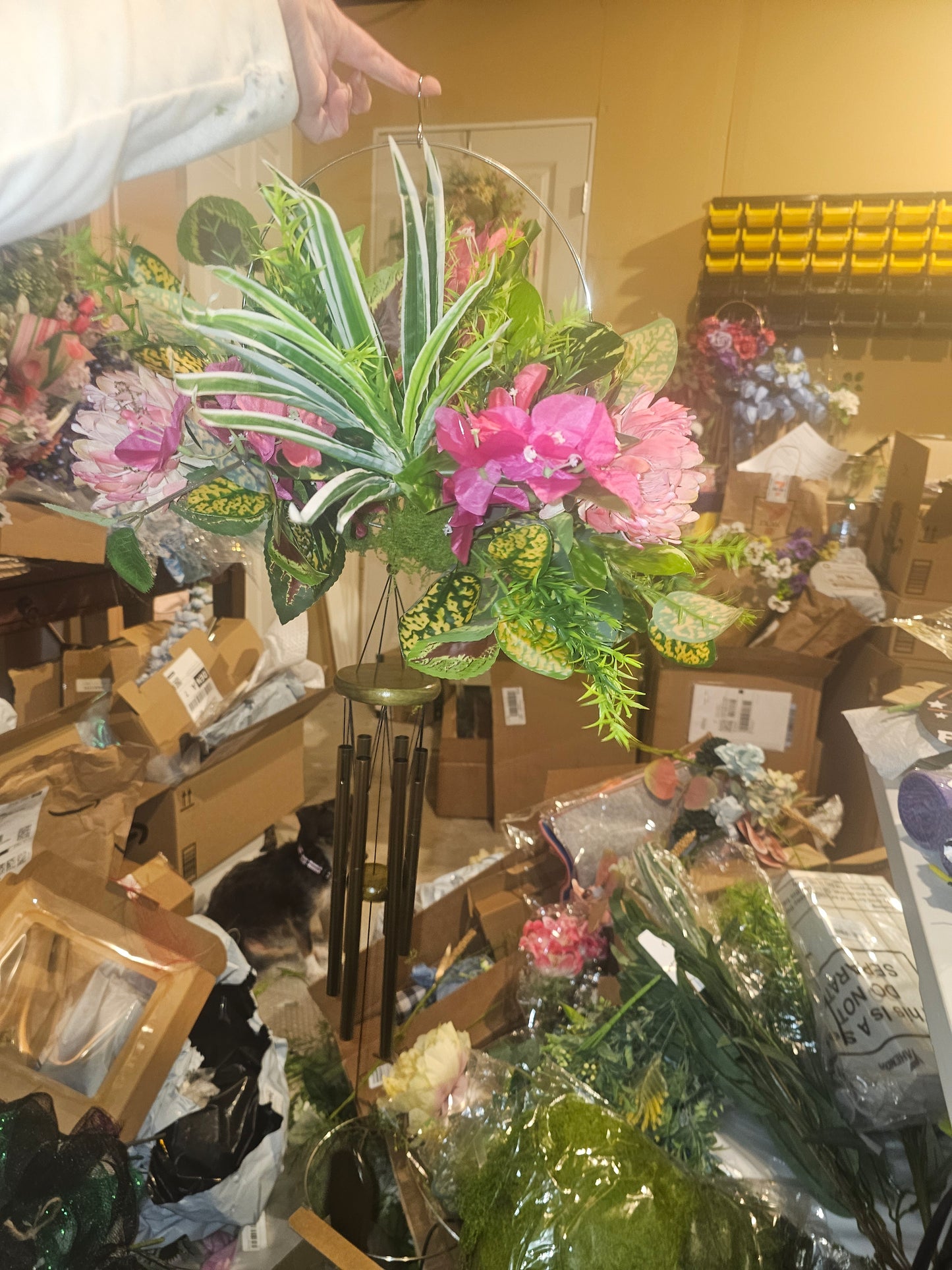 Tropical Pink Green Floral Windchime
