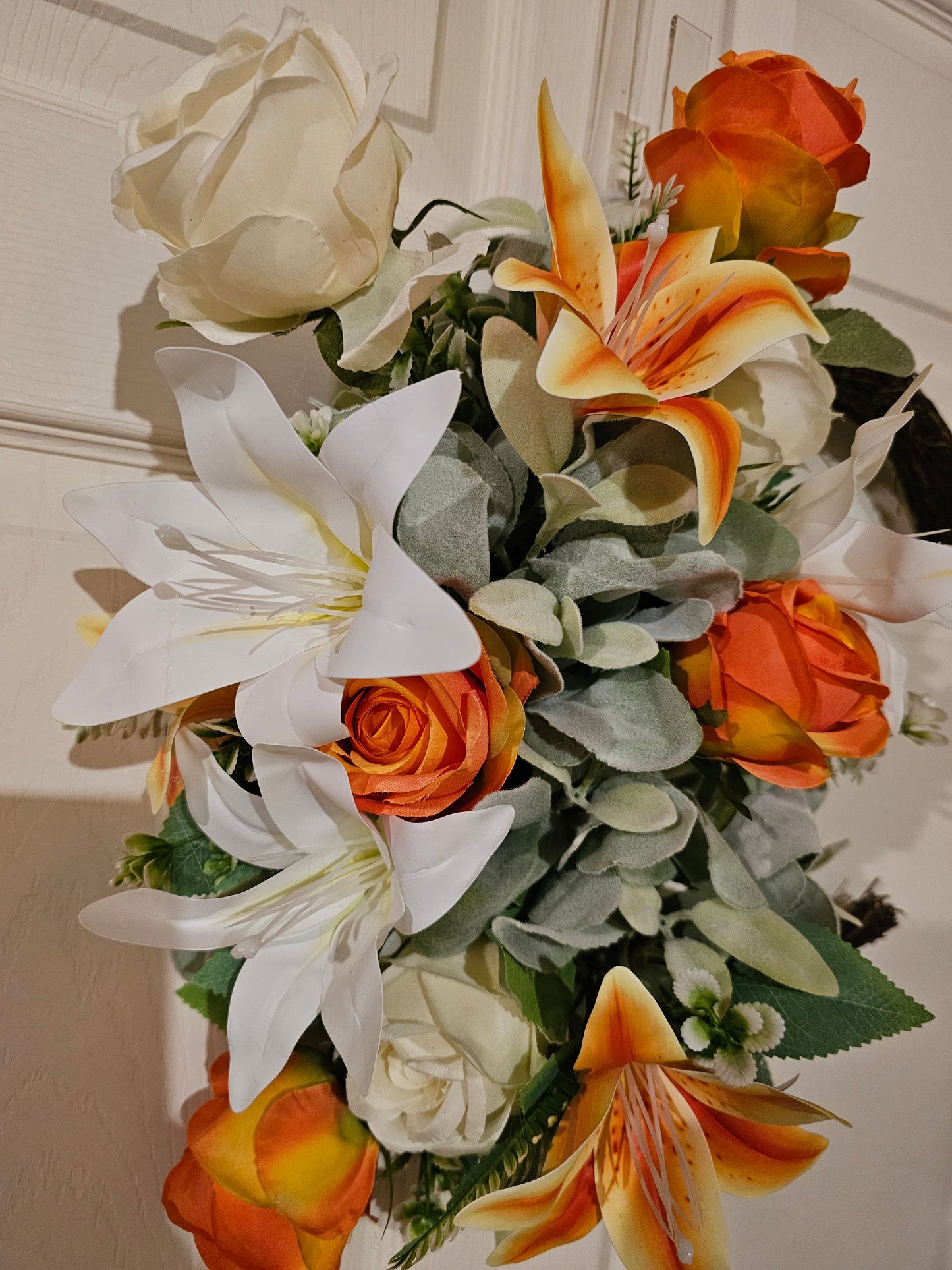Orange Rose and Lily Grapevine Wreath
