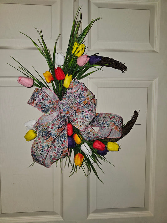 Tulip Grapevine Wreath with Floral Bow