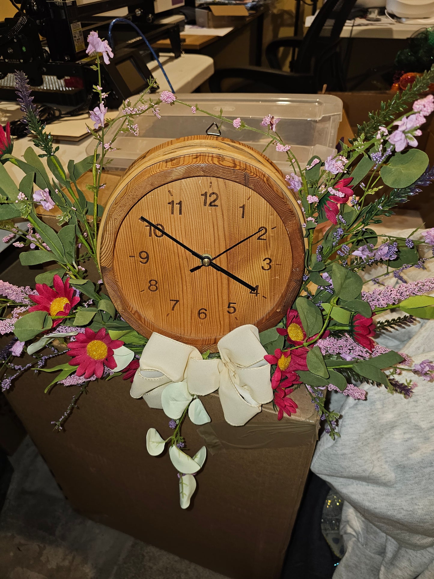 Floral Clock Wreath – Rustic Spring Decor with Working Clock