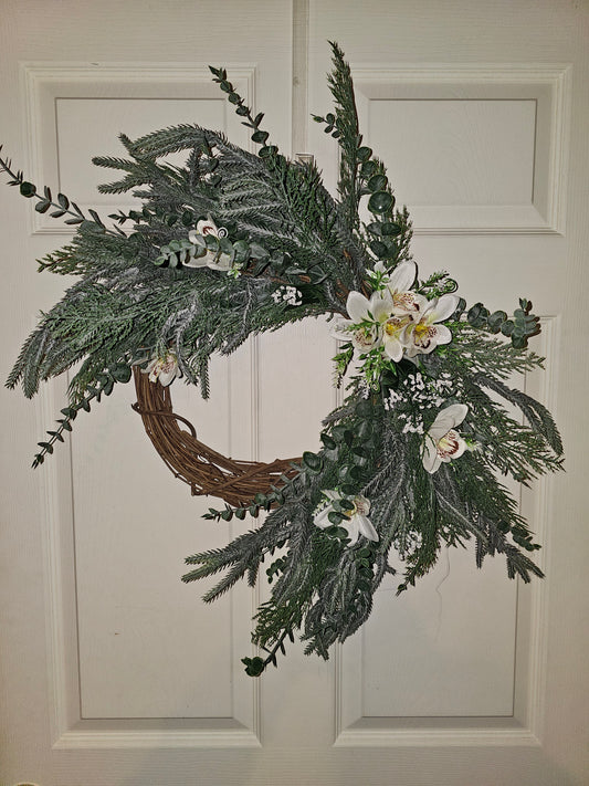 Winter Greenery Grapevine Wreath