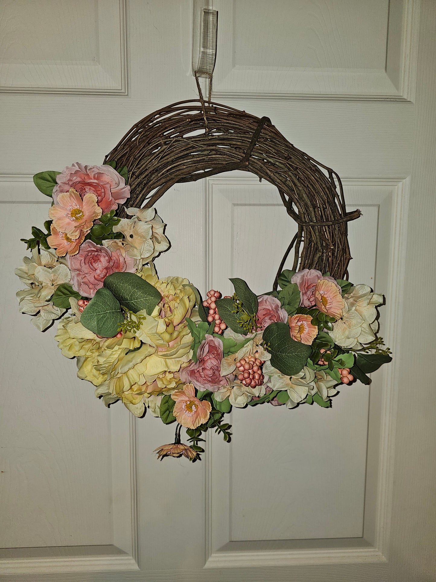 Pink & Cream Spring Grapevine Wreath