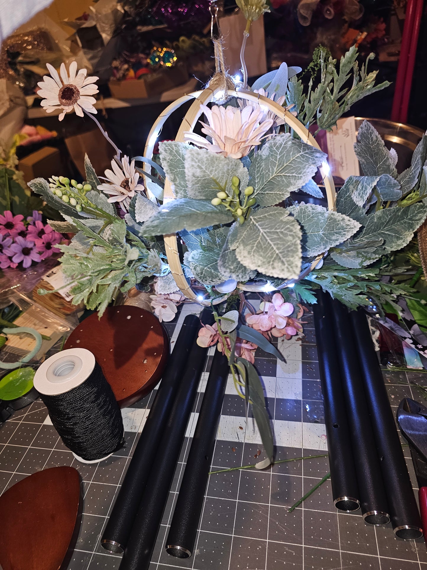Lighted Greenery Floral Wind Chime