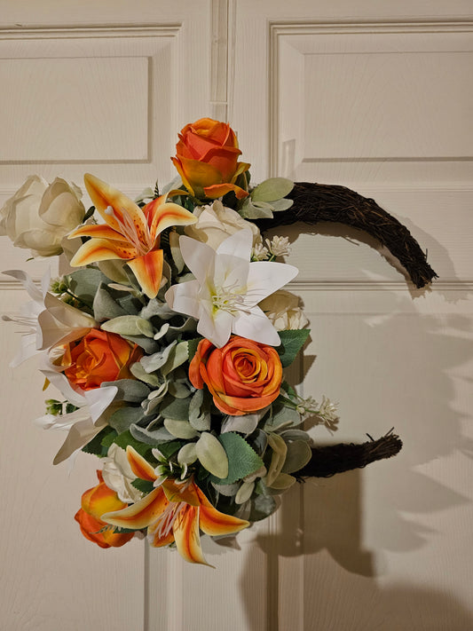 Orange Rose and Lily Grapevine Wreath