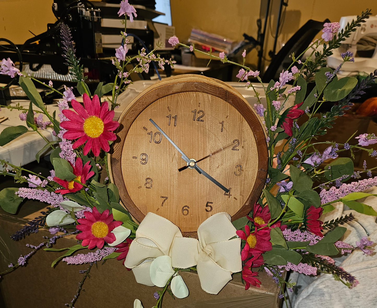 Floral Clock Wreath – Rustic Spring Decor with Working Clock