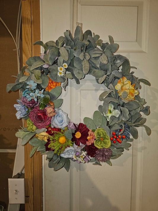 Muted Pastel Sage Floral Wreath