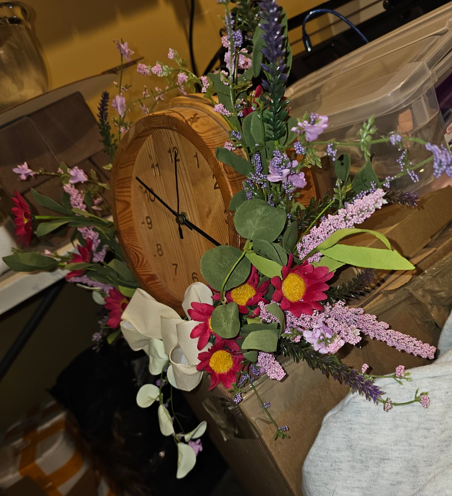 Floral Clock Wreath – Rustic Spring Decor with Working Clock