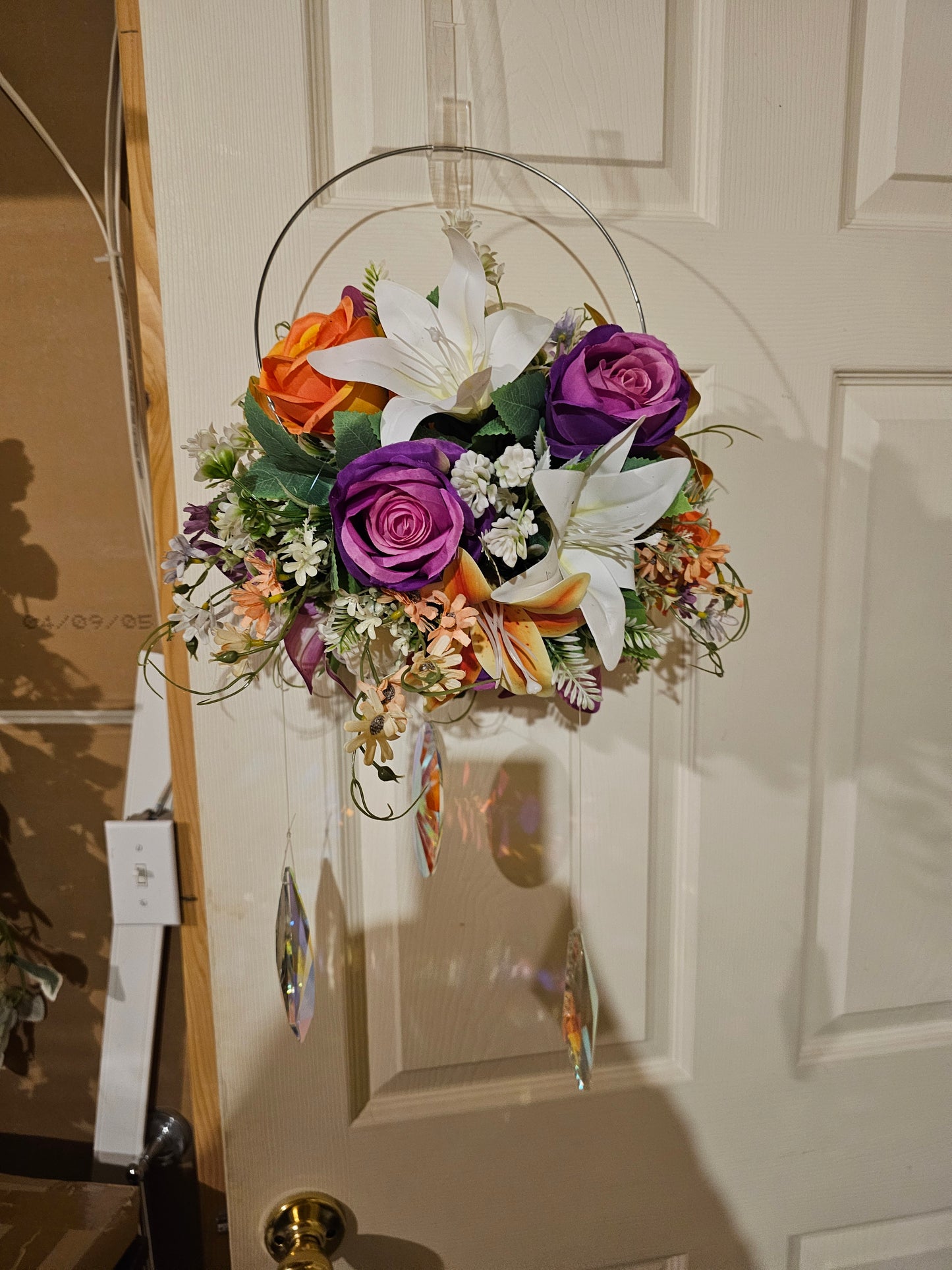 Floral Crystal Suncatcher Hoop Rainbow Window Decor Floral Door Hanging Handmade Home Decor