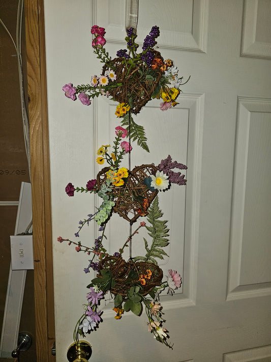 Triple Mini Floral Heart Basket Wall Hanging