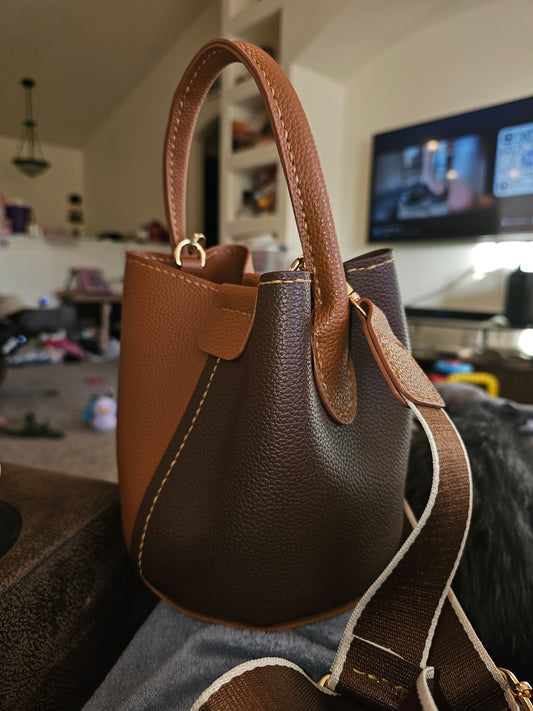 Brown Two-Tone Bucket Handbag