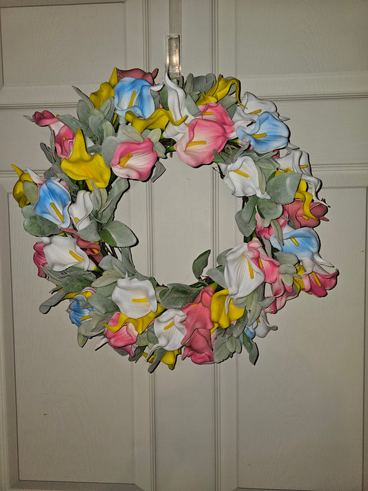 Pastel Calla Lily Spring Wreath – Soft Floral Door Decor