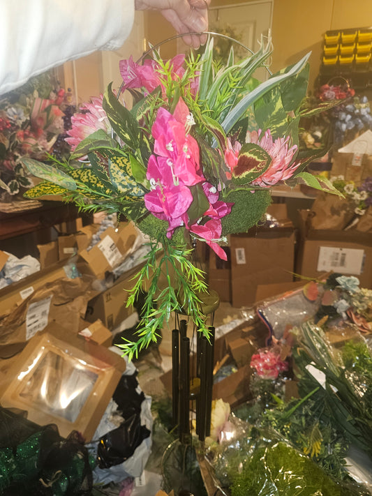 Tropical Pink Green Floral Windchime