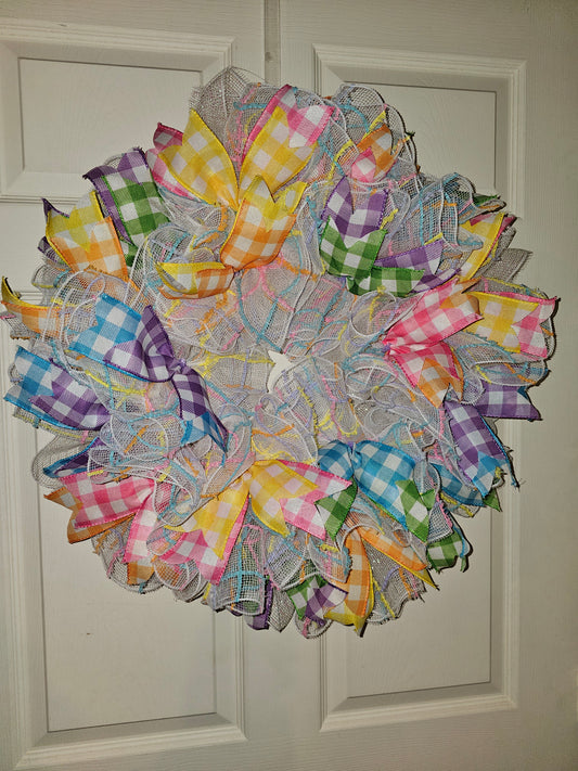 Pastel Gingham Mesh Wreath