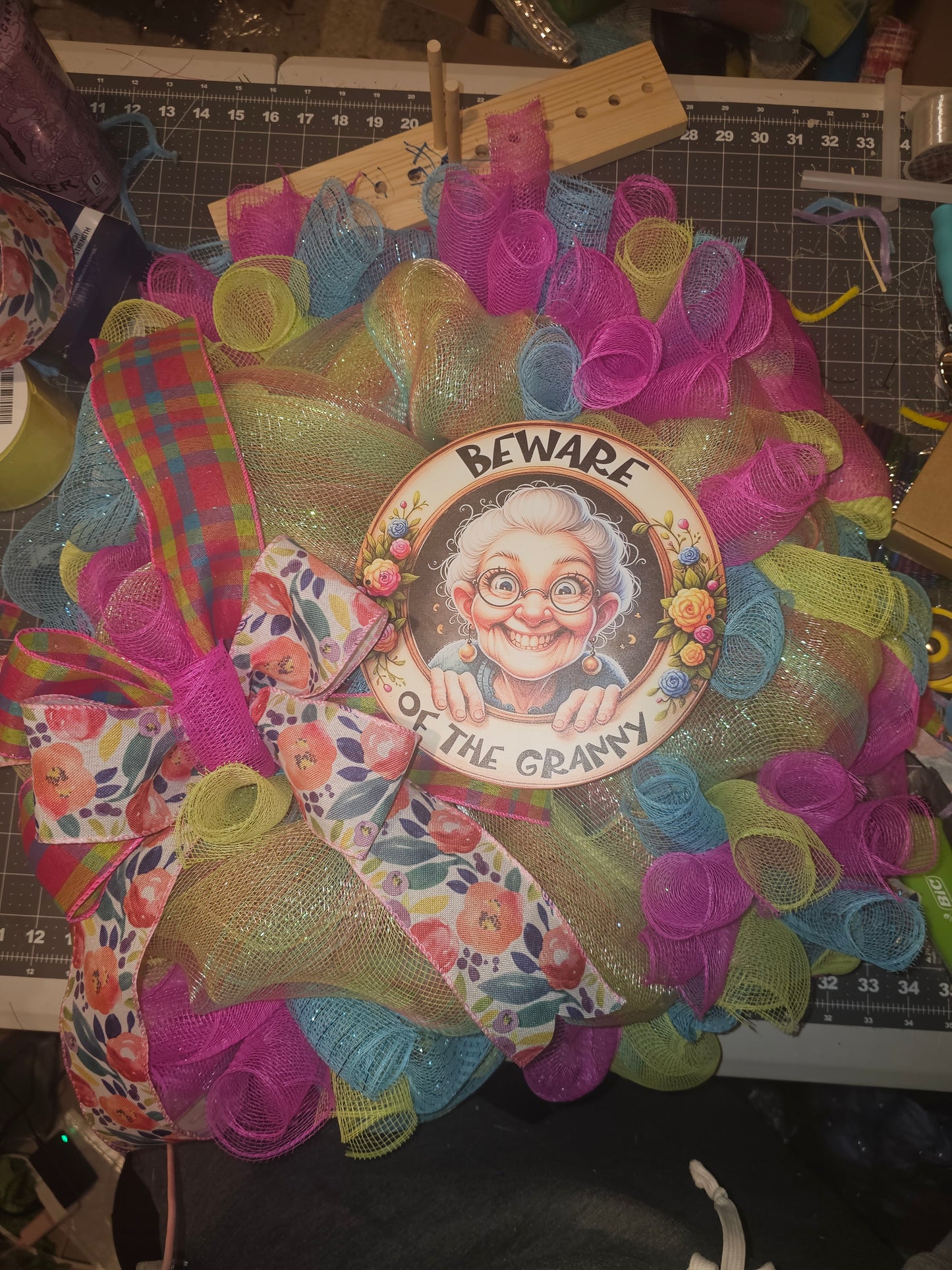 Beware of the Granny Bright Mesh Wreath