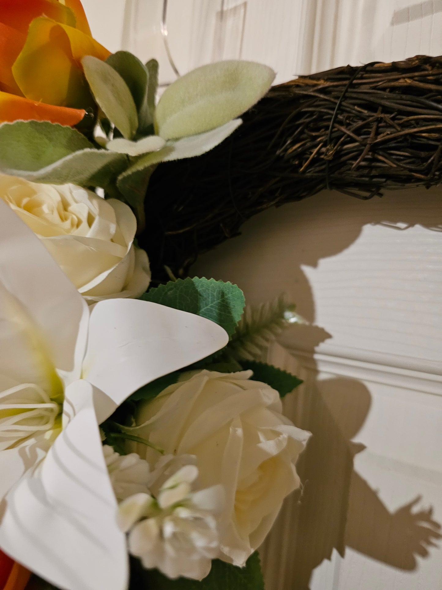Orange Rose and Lily Grapevine Wreath